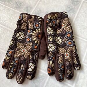 Vera Bradley Fleece Gloves‎ Brown  Floral Pattern Size Small /  Medium